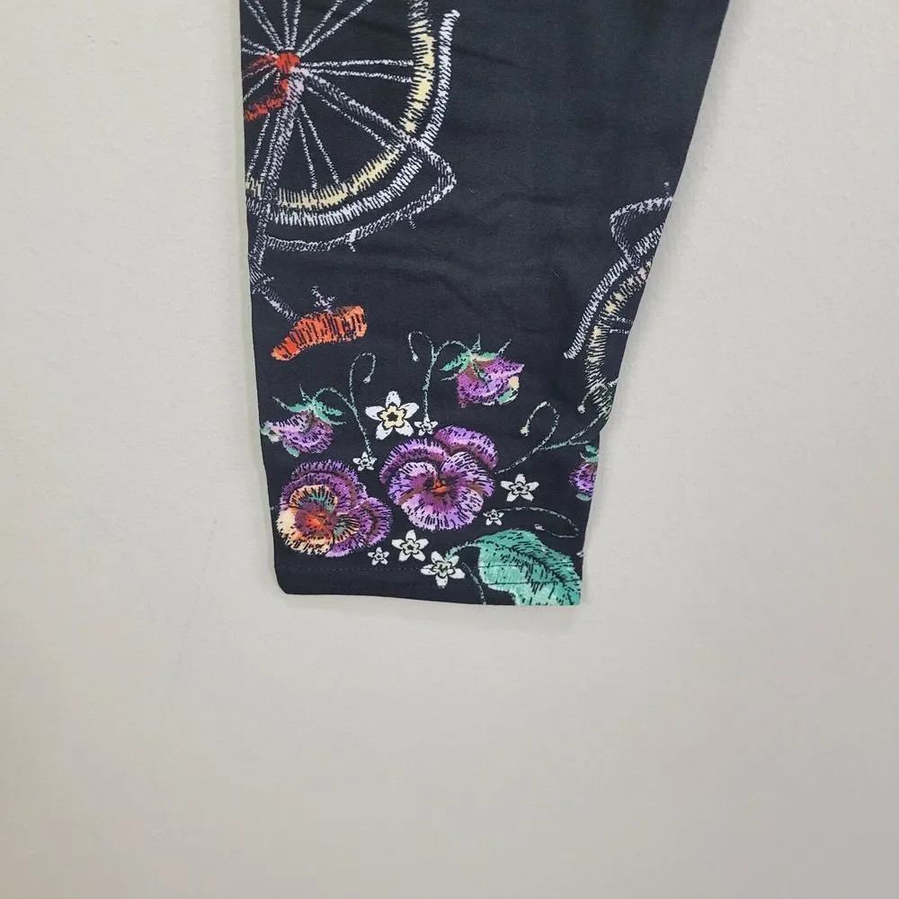 Bicycle And Floral Print Polyester Spandex Ankle Leggings One Size Fits‎ All_2